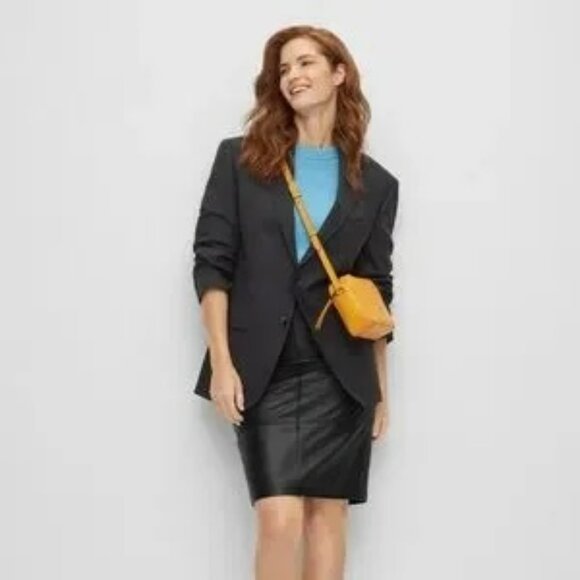 HUGO BOSS Leather Pencil Skirt 6 SELRITA Black Slim Fit Knee Length Classy Edgy - Picture 8 of 14